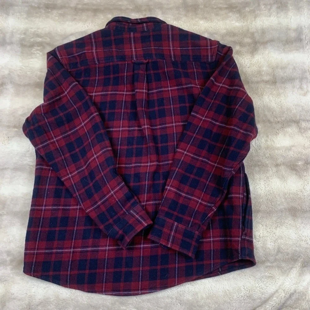 Orvis Mens XL Red Navy Blue Plaid‎ Flannel Lined Shirt Jacket Hand Pockets 2951